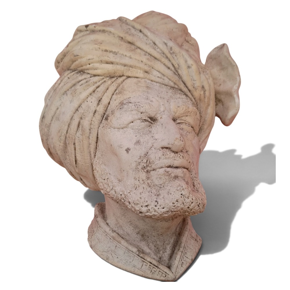Vintage Plaster Turban Bearded Man Wall Hanging Bust Sculpture Relief 7.5in